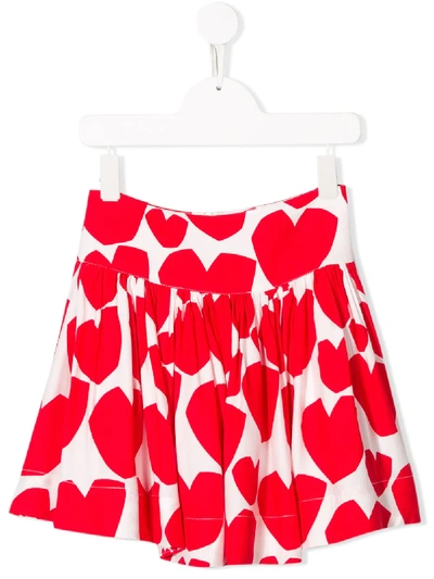 Stella Mccartney Kids' Hearts Print Skirt In Bianco/rosso