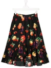 Msgm Teen Fruit Print Ruffled Skirt In 黑色