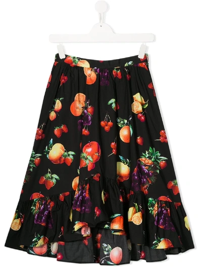 Msgm Teen Fruit Print Ruffled Skirt In 黑色