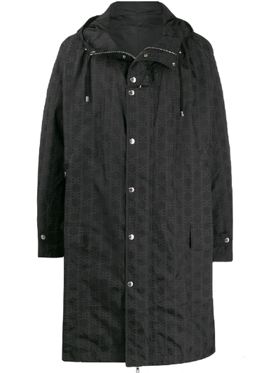 Balmain Bb Monogram Raincoat In Black