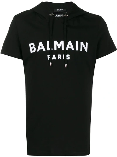 Balmain Hooded Logo T-shirt In Black