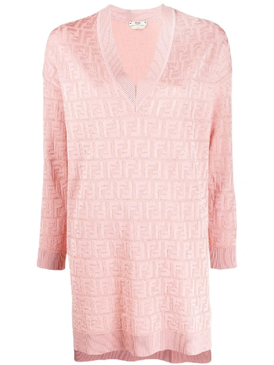 Fendi Ff-motif Cotton And Viscose Sweater-dress In Pink