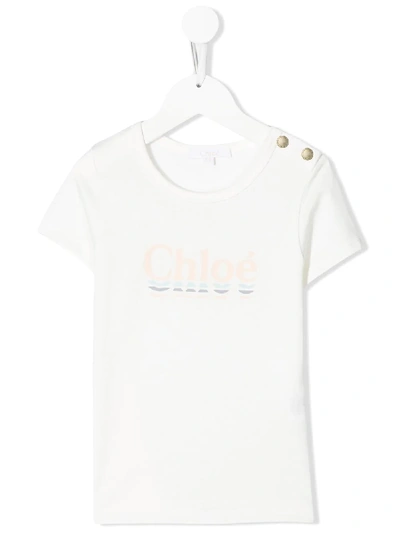 Chloé Kids' Logo T-shirt In 白色