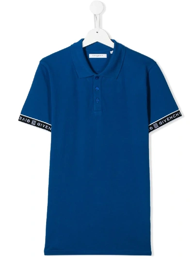 Givenchy Teen Logo Tape Polo Shirt In Blu
