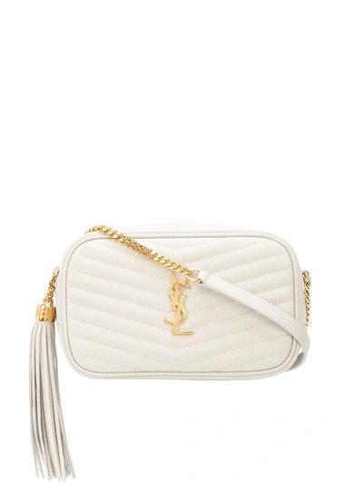 Saint Laurent Quilted Monogram Shoulder Bag In White