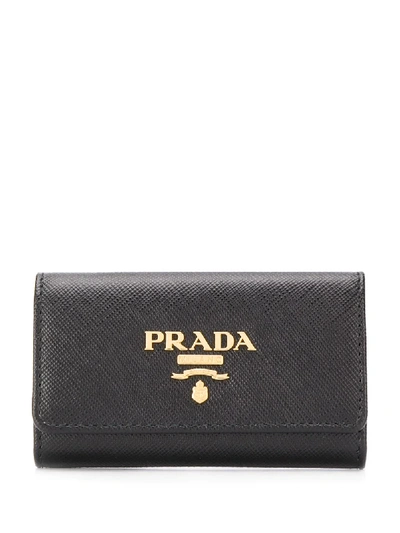 Prada Logo Plaque Key Holder In 黑色