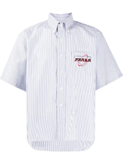 Prada Logo Print Pocket Shirt In 蓝色