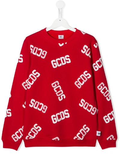 Gcds Teen Logo Print Sweatshirt In Red