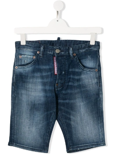 Dsquared2 Kids' Destroyed Stretch Denim Shorts In Blue