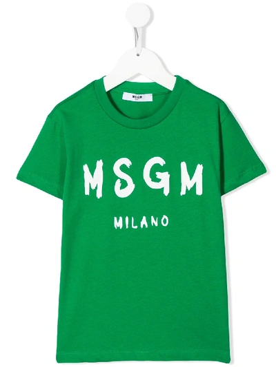 Msgm Kids' Short Sleeve Logo Print T-shirt In Green