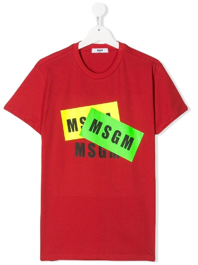 Msgm Teen Logo Print Crew Neck T-shirt In Red