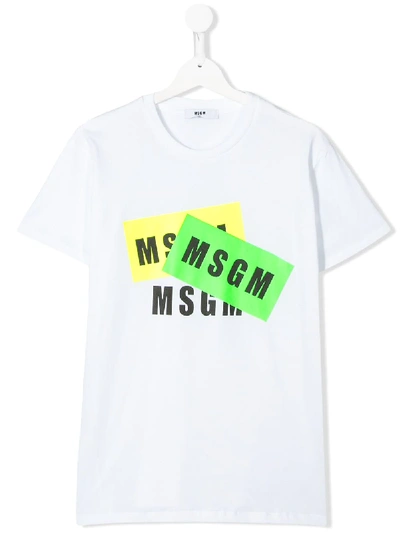 Msgm Teen Triple Logo T-shirt In White