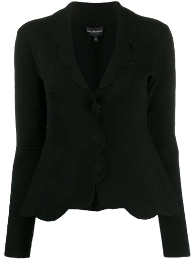 Emporio Armani Scalloped Fitted Jacket In Black
