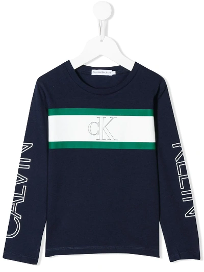 Calvin Klein Kids' Logo Sleeve Jumper In Blue