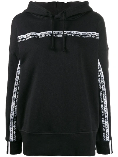 Adidas Originals Logo Tape Cotton Hoodie In Black