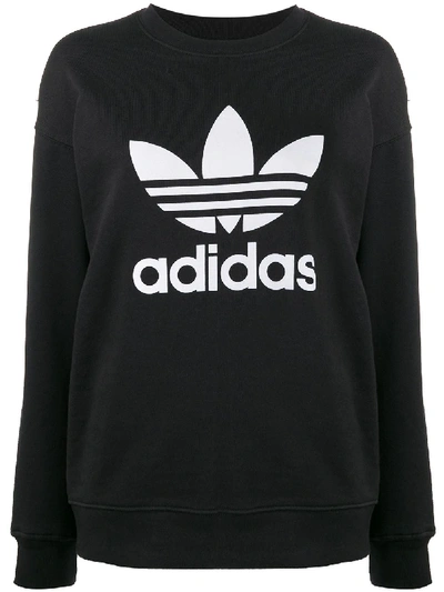 Adidas Originals Trefoil-print Cotton Sweatshirt In 黑色