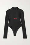ADIDAS ORIGINALS BY ALEXANDER WANG PRINTED STRETCH-LACE TURTLENECK THONG BODYSUIT