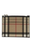 BURBERRY VINTAGE CHECK AND LEATHER ZIP CARD CASE SIMONE BLACK WALLET,11192665