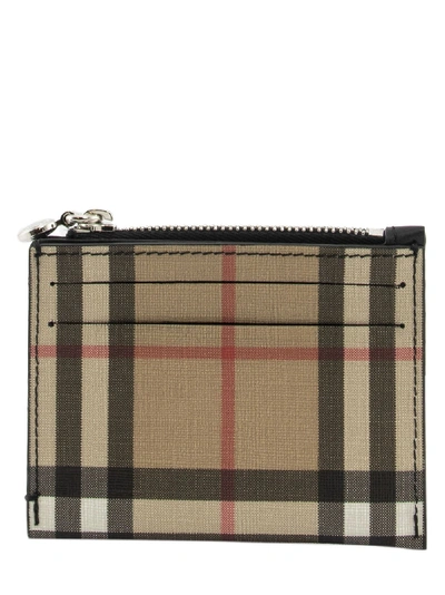 Burberry Vintage Check And Leather Zip Card Case Simone Black Wallet