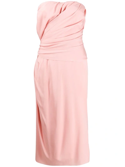 Dolce & Gabbana Women's Strapless Draped Charmeuse Midi Dress In Pink