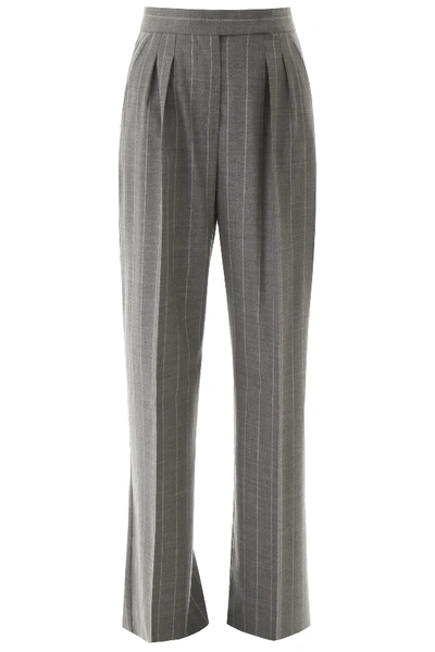 Max Mara Pinstriped Palazzo Trousers In Grey,white