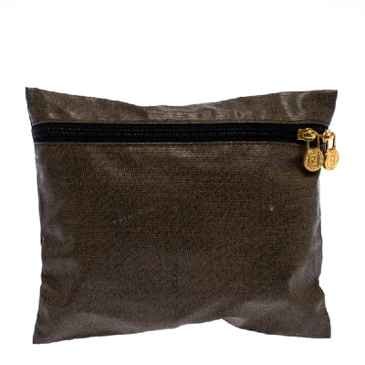 Pre-owned Fendi Brown Coated Fabric Zip Small Pouch
