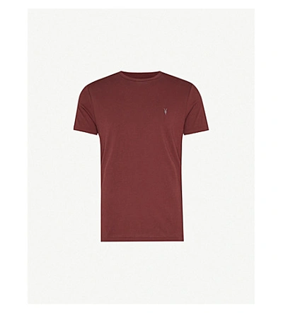 Allsaints Tonic Crewneck Cotton-jersey T-shirt In Maroon Red