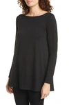 Eileen Fisher Plus Size Boat-neck Long-sleeve Jersey Tunic In Black