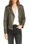 Frame Pch Leather Moto Jacket In Deep Moss
