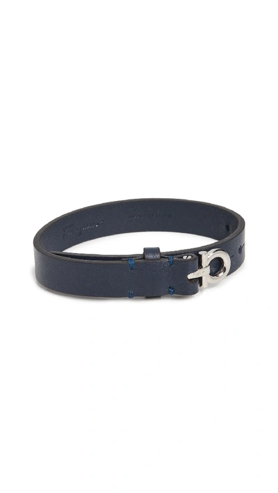 Ferragamo Adjustable Leather Bracelet In Blue