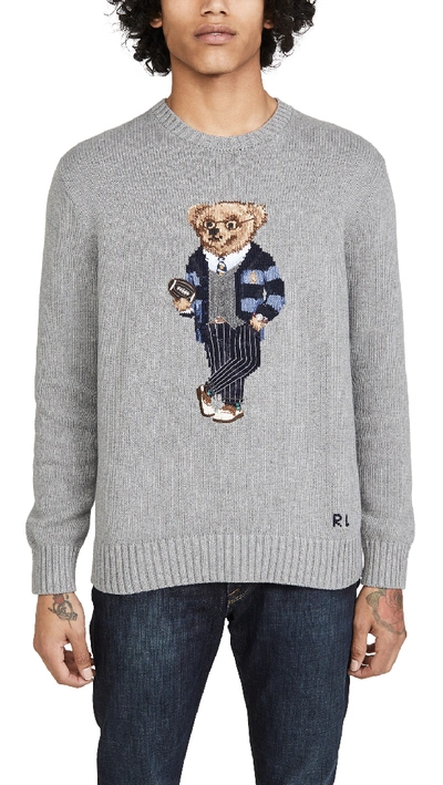 Polo Ralph Lauren Bear-embroidered Cotton-knit Jumper In Grey Heather
