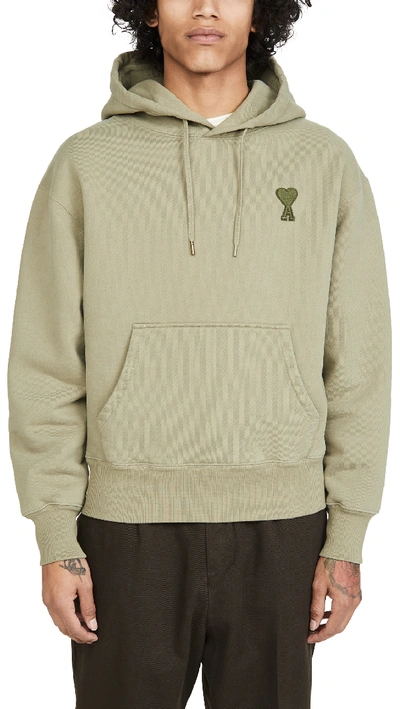 Ami Alexandre Mattiussi Big Heart Patch Pullover Hoodie In Green