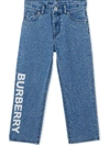 Burberry Kids' Boy's Logo Print Relaxed Denim Jeans In Blue