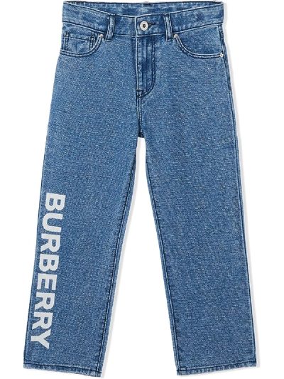 Burberry Kids' Boy's Logo Print Relaxed Denim Jeans In Blue