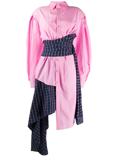 Natasha Zinko Corseted Wrap Around Midi Shirt Dress In Pink