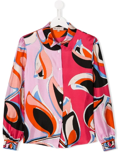 Emilio Pucci Junior Teen Graphic Print Silk Shirt In Pink
