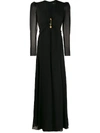 VERSACE DRAPED SAFETY PIN LONG DRESS