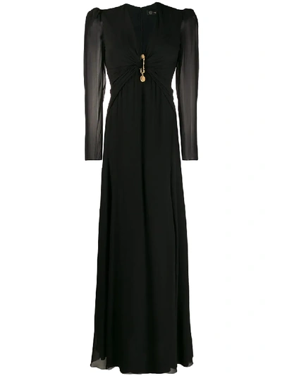 Versace Draped Safety Pin Long Dress In Black