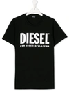 Diesel Kids' Black T-shirt With White Frontal Logo