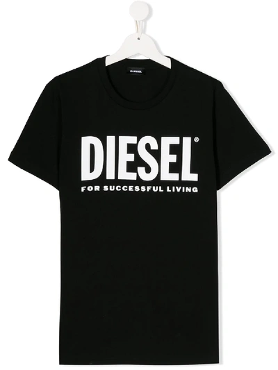 Diesel Kids' Black T-shirt With White Frontal Logo