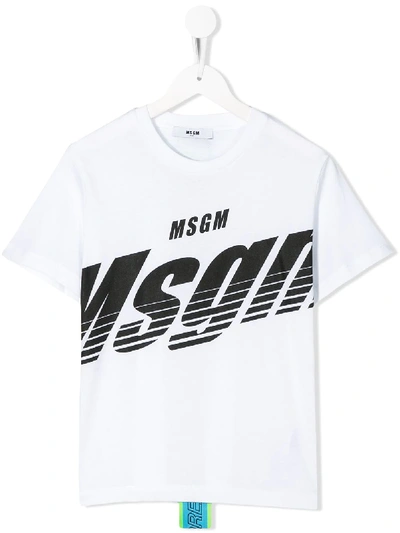 Msgm Kids' Logo Print T-shirt In White