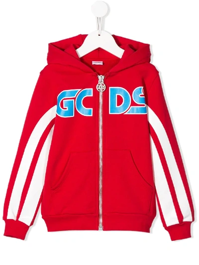 Gcds Kids' Printed Logo Hoodie In Red