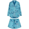 Desmond & Dempsey Bocas Printed Cotton Pyjama Set In Blue