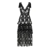 Self-portrait Tiered Crochet And Grosgrain-trimmed Sequined Tulle Midi Dress In Black
