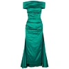 TALBOT RUNHOF BOZICA TEAL OFF-THE-SHOULDER SATIN DRESS,3722316