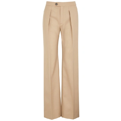 Chloé Pleated Wide-leg Wool-blend Trousers In Brown