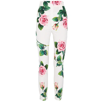 Dolce & Gabbana White Floral-print Leggings