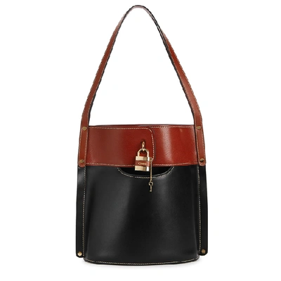 Chloé Aby Colour-block Leather Bucket Bag In Black