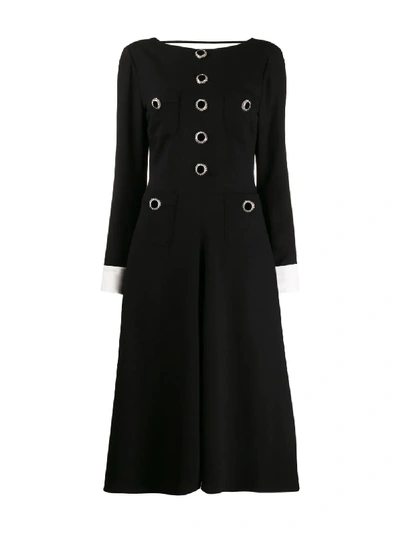 Alessandra Rich Wool-blend Long Sleeve Crepe Open-back Dress In Black
