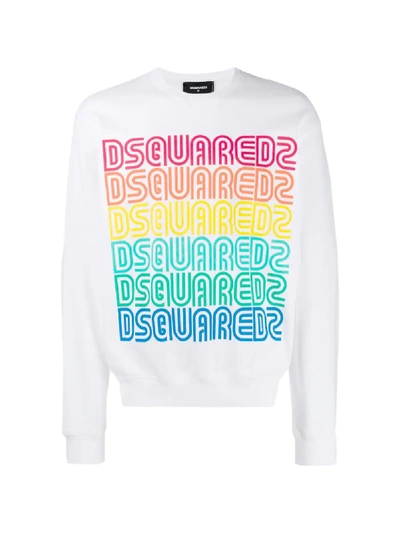 Dsquared2 Rainbow Printed Cotton Jersey Sweatshirt In White